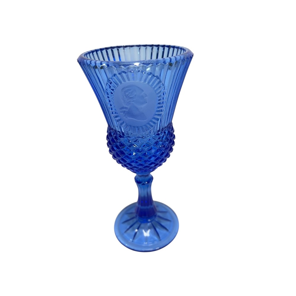 Vintage Glass Cape Cod Cobalt Blue Cameo Portrait Goblet 7.5"